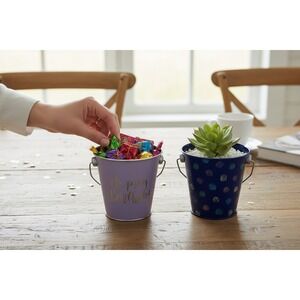 Made For Retail Metal Pails Kids OS Purple Blue Very Good Birthday Polka Dot